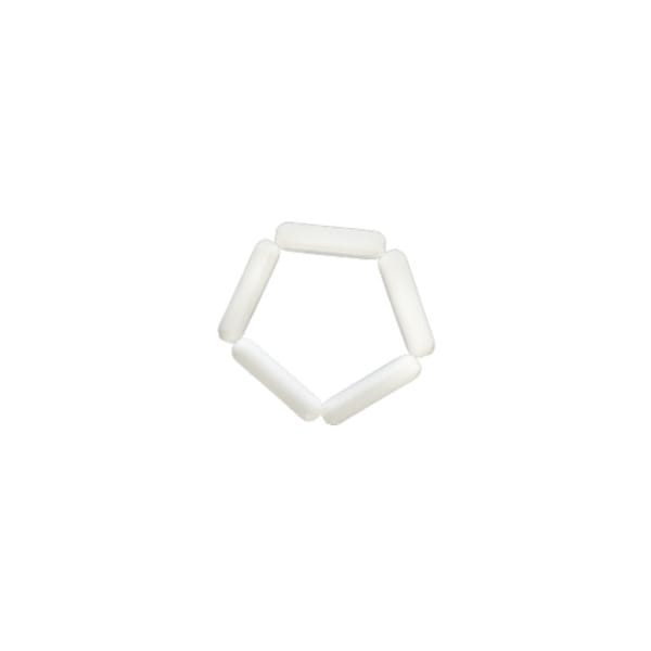 Five white PTFE Magnetic Stirrer Bars, each 7×30 mm, are arranged in a hexagonal shape on a plain white background.