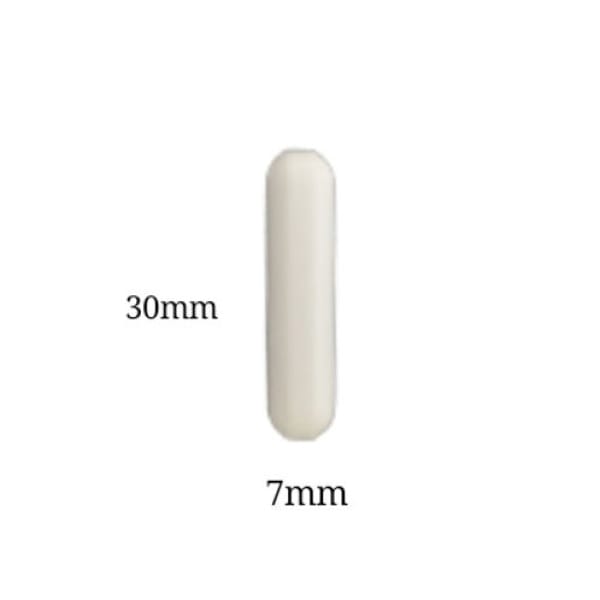 Set of five white PTFE Magnetic Stirrer Bars (7×30 mm), cylinder-shaped with rounded ends, shown on a plain background.