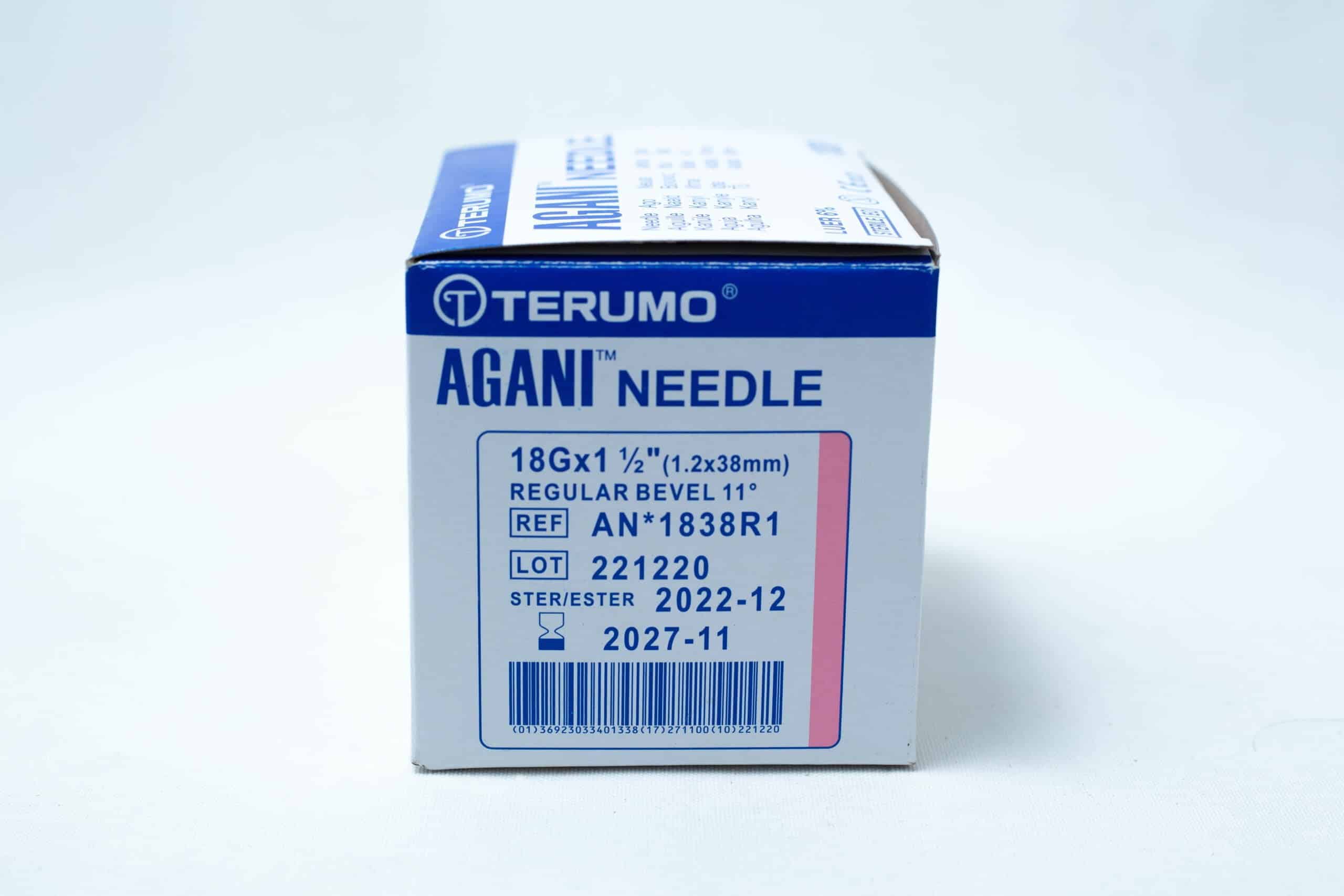 A box of sterile 18G hypodermic needles, 100 pcs, with an expiry date of 2027-11 on the label. Buy for safe and reliable use.