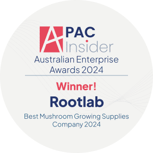 Award badge: Rootlab wins Best Mushroom Growing Supplies Company 2024 at the Australian Enterprise Awards.