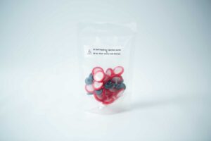 A clear bag with Rubber Self-Healing Injection Ports and PTFE Syringe Filters for Mycology, plus air filter vents, shown on a plain background.
