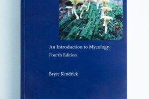 Blue book cover of "The Fifth Kingdom: Book by Bryce Kendrick," a renowned mycology title, featuring mushrooms on a log at the top.
