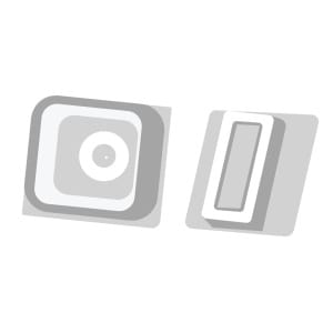 A greyscale illustration of a doorbell button and a doorbell chime on a white background.