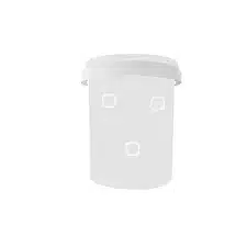 White plastic container with a lid, featuring three square holes on the front.