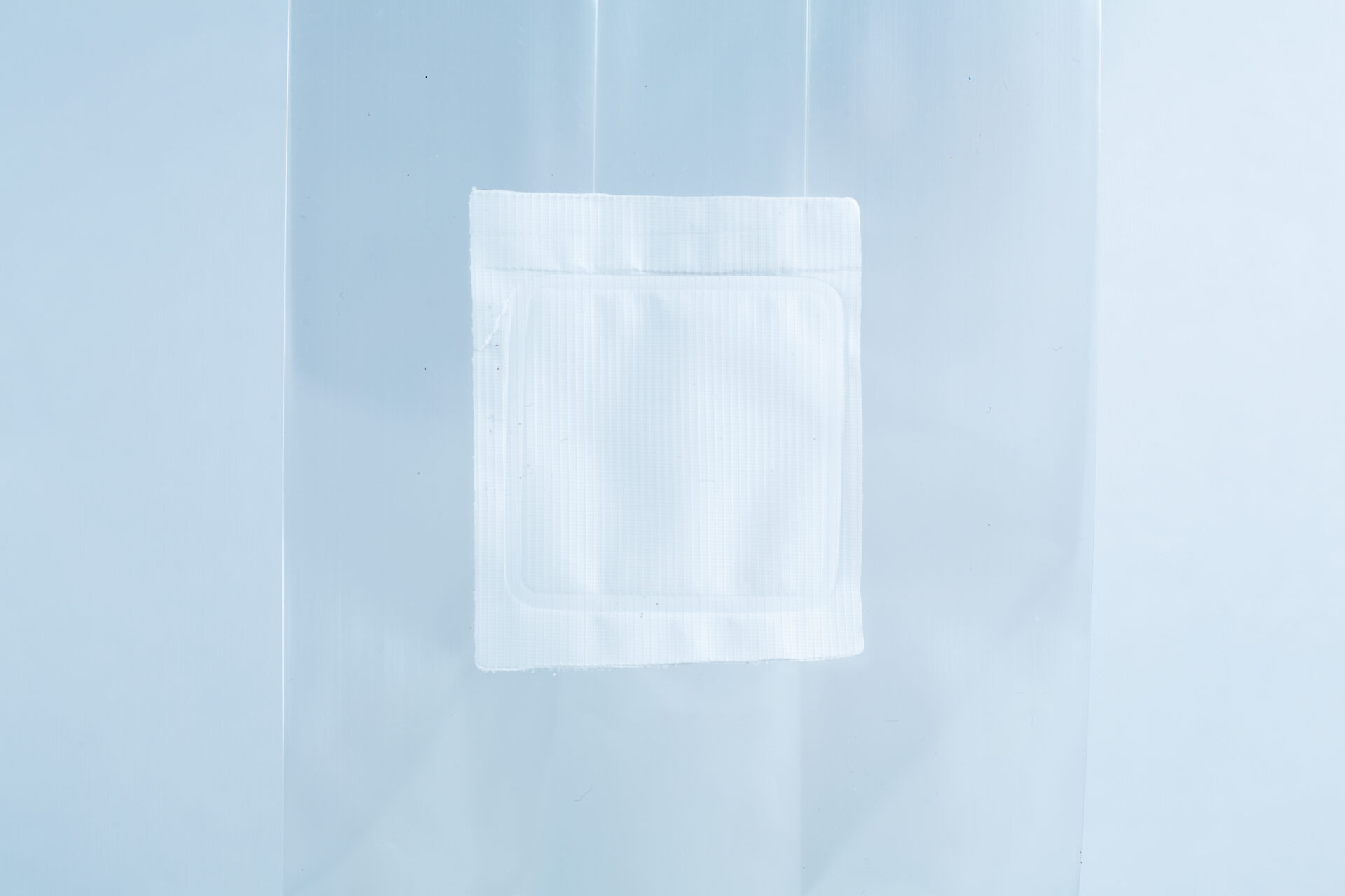 A white square patch on a clear plastic bag with a light blue background, perfect for storing millet pre-sterilised mushroom grains with injection port and digital instructions.