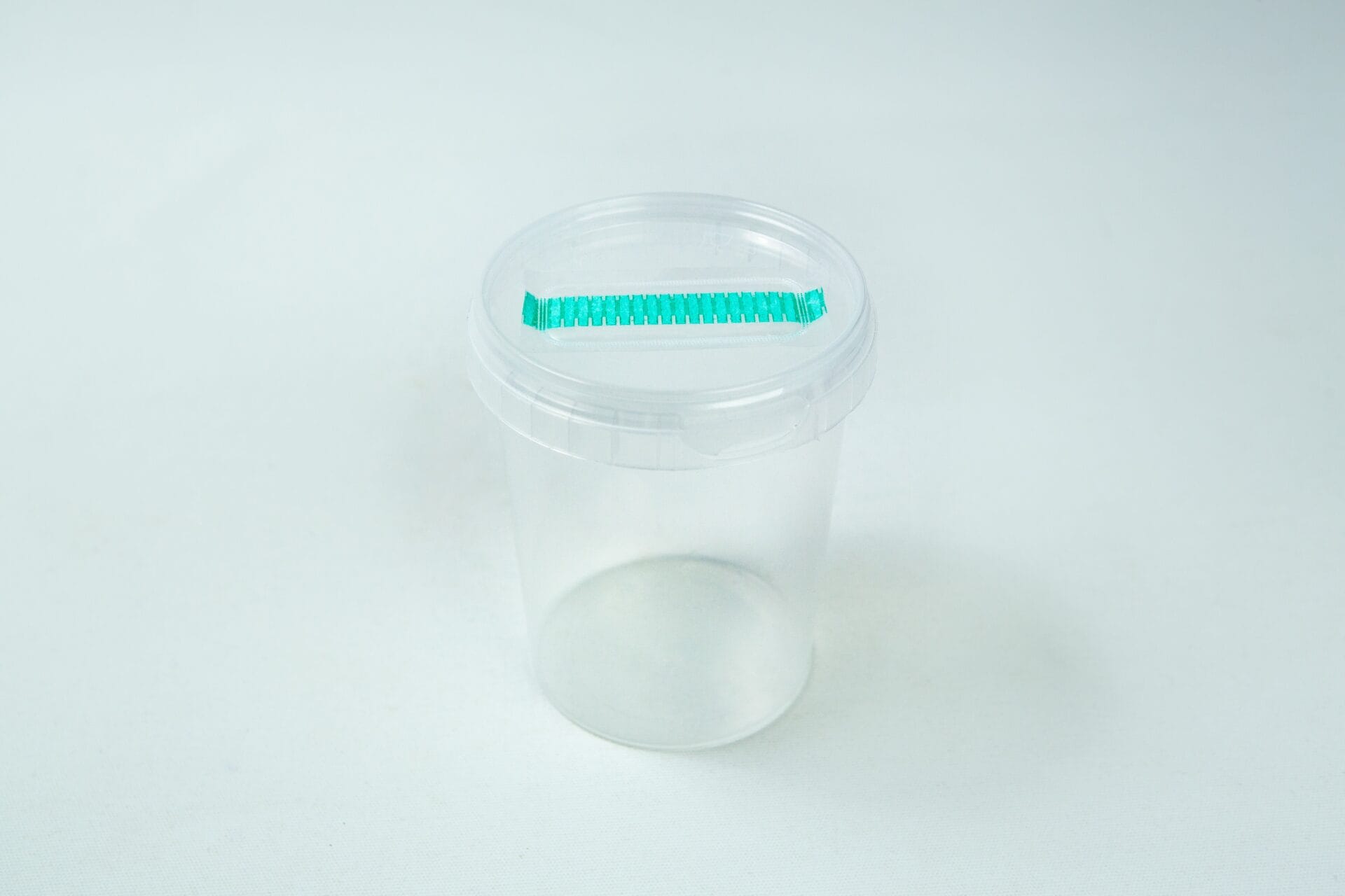 The Cordyceps militaris Mushroom Grow Kit is a clear plastic container with a transparent lid and a green object attached to the top for easy mushroom cultivation.