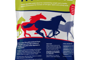 A 20kg bag of Soya Hull Pellets Non-GM Australian Grown (HyFeed HyFibre) features high-quality soya hull pellets for optimum horse nutrition, with colourful horse silhouettes on the front.