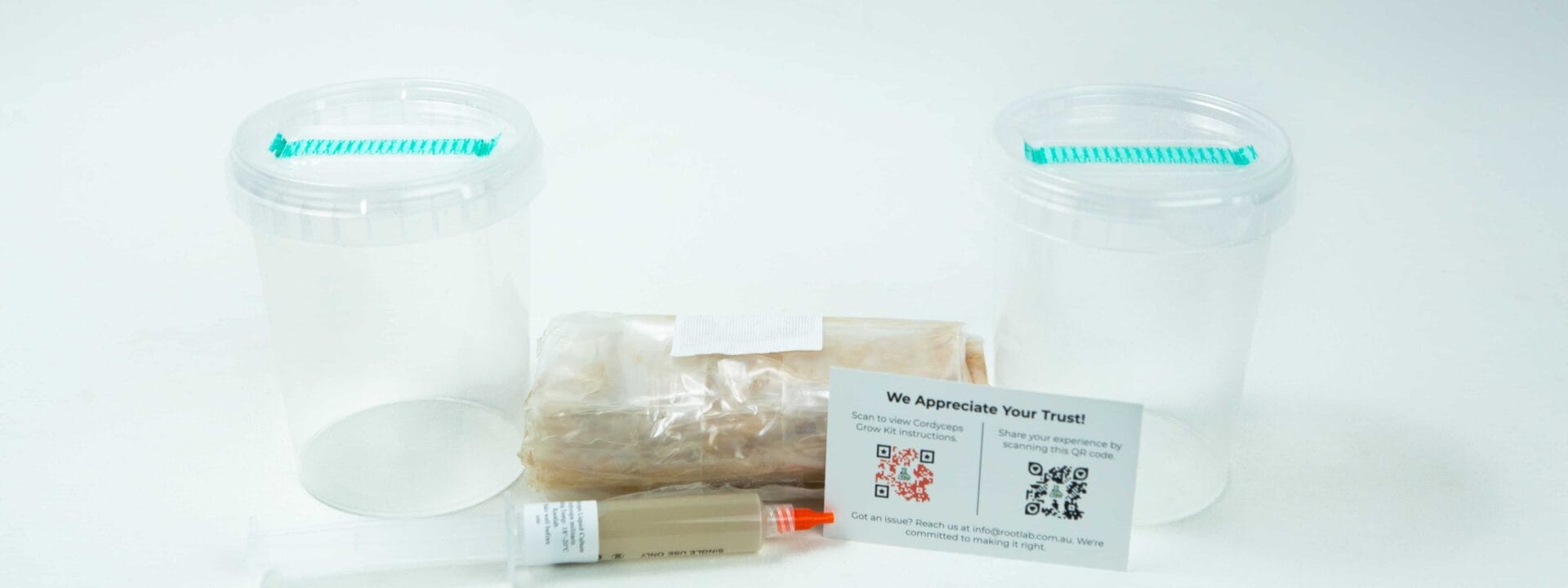 How to Grow Cordyceps militaris 1 Rootlab cordycep kit with container, Substrate, Alcohol and cordyceps militaris syringe.