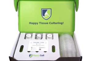 The Plant Cell Tissue Culture Starter Kit includes jars, petri dishes, and a thank you card, all packaged in a green Plant Cell box.