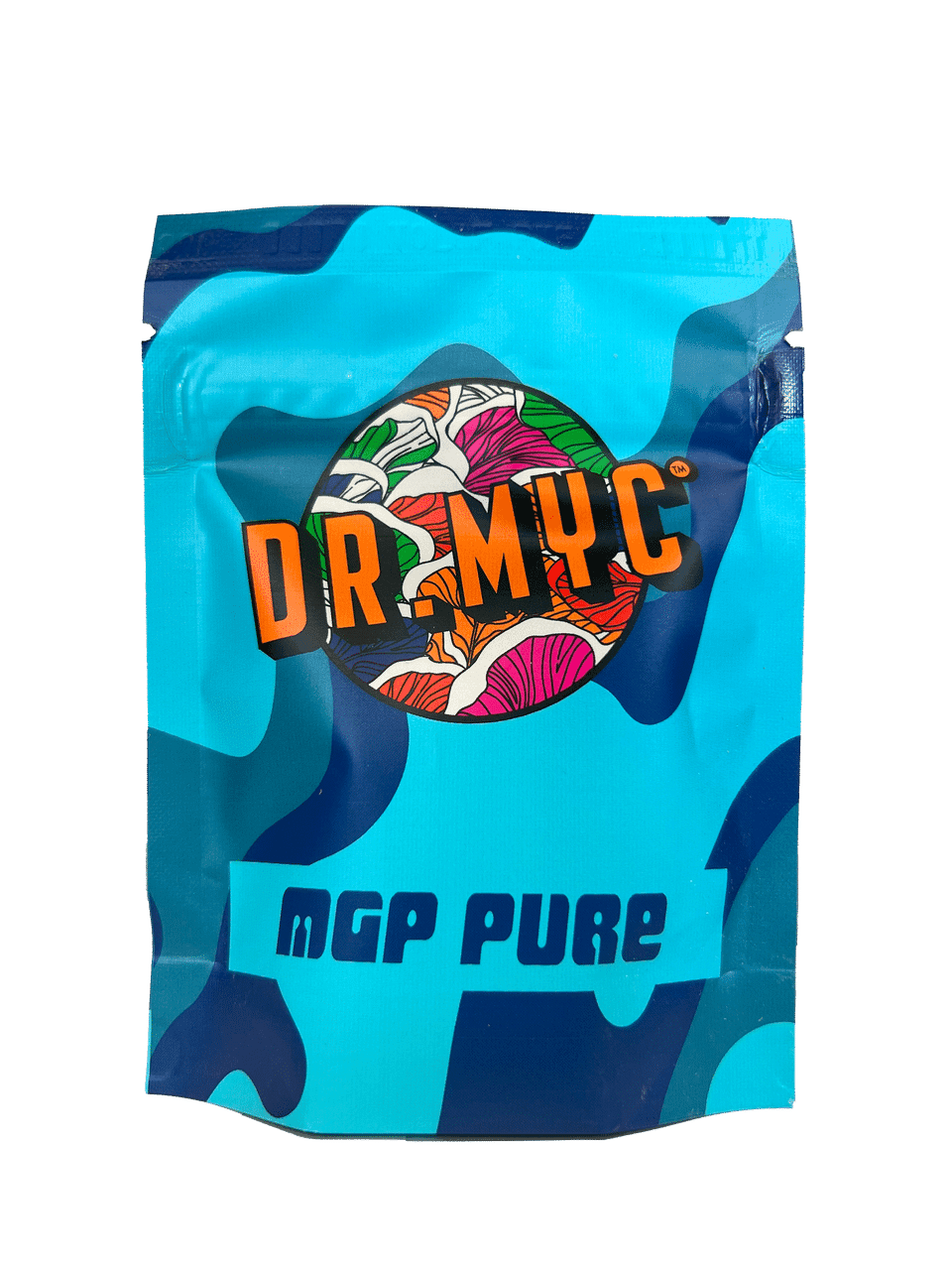 DRMyc MGP Pure - Gourmet/Medicinal Mushroom Growth Promoter features blue packaging and a colourful mushroom illustration in the logo.