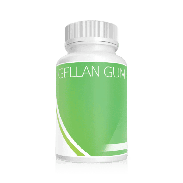 A white bottle with a green label that reads "Plant Cell Gellan Gum" on a plain light background.