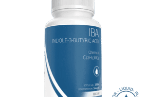 A white and blue bottle labelled Plant Cell Indole-3-Butyric Acid (IBA) Solution, 100ml, 1mg/1ml, featuring a plant growth regulator symbol.