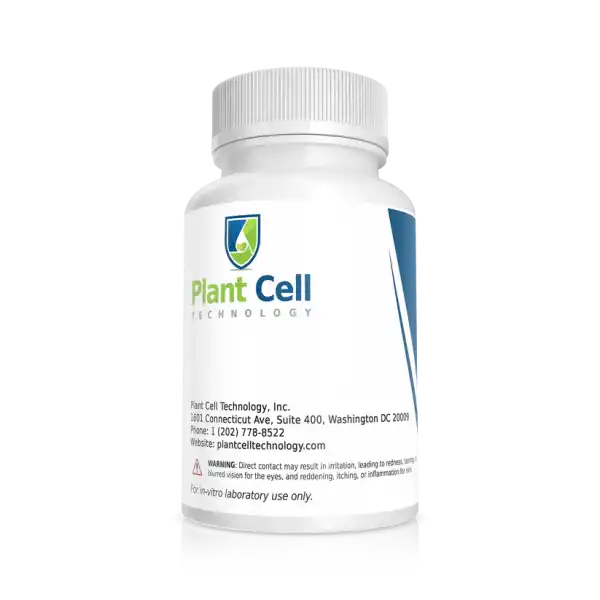 White bottle labelled Plant Cell Technology with a blue and green logo, featuring product info for Thidiazuron (TDZ) 1g, a powerful plant growth regulator.
