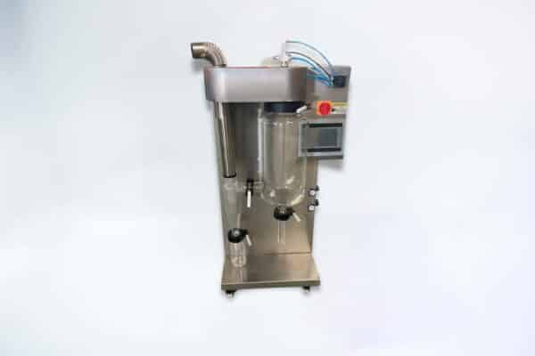 The Spray Dryer 2L Glass features a 2L glass chamber, user-friendly control panel, and a durable metal base with wheels for easy manoeuvrability.